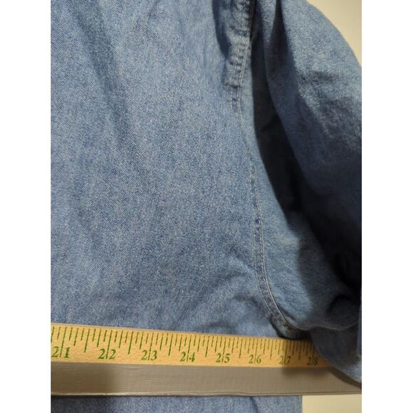 Vintage Capacity Woman Denim Button Down Shirt Blue Flower Embroidery Size 3XL - Picture 7 of 8